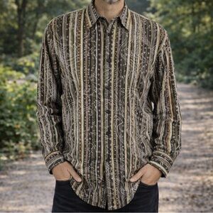 Blue Oasis Corduroy Shirt Men’s Medium Paisley Button Down Collared Long Sleeve